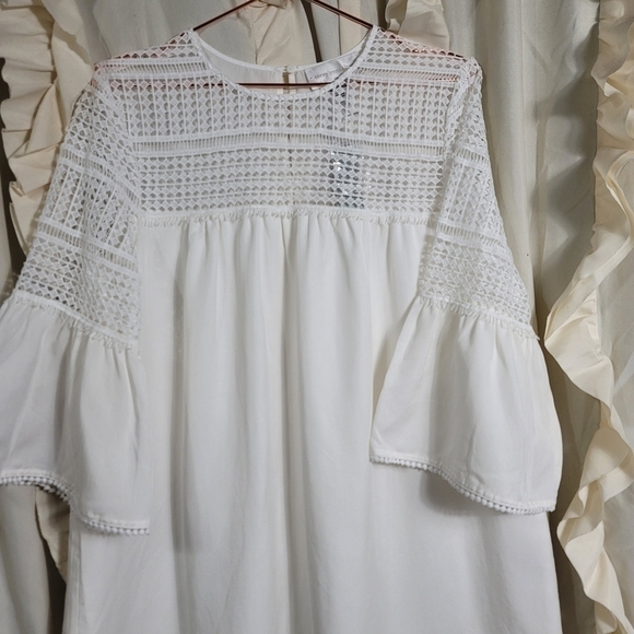NWT Corey Lynn Calter White Dawn Lace Swing Dress MP Trumpet Sleeves Tencel - Picture 6 of 16